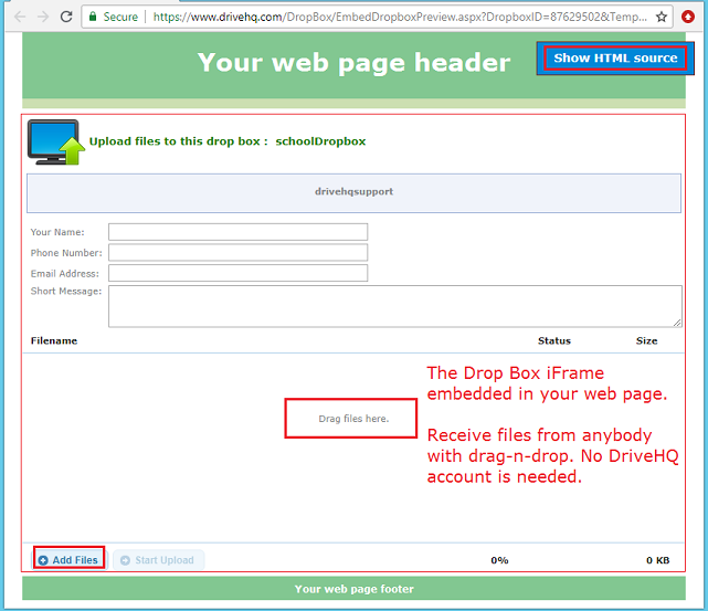 Sample code: Embed a Drop Box in your own web page